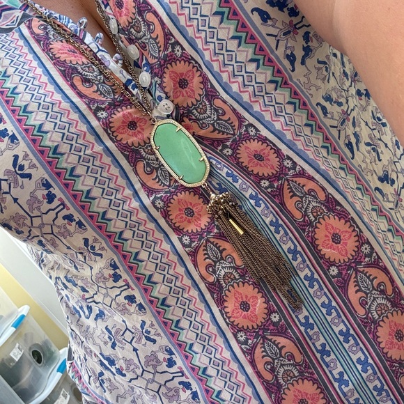 Kendra Scott Rayne Pendant Green and Gold Necklace with Tassel, Long - Picture 14 of 14